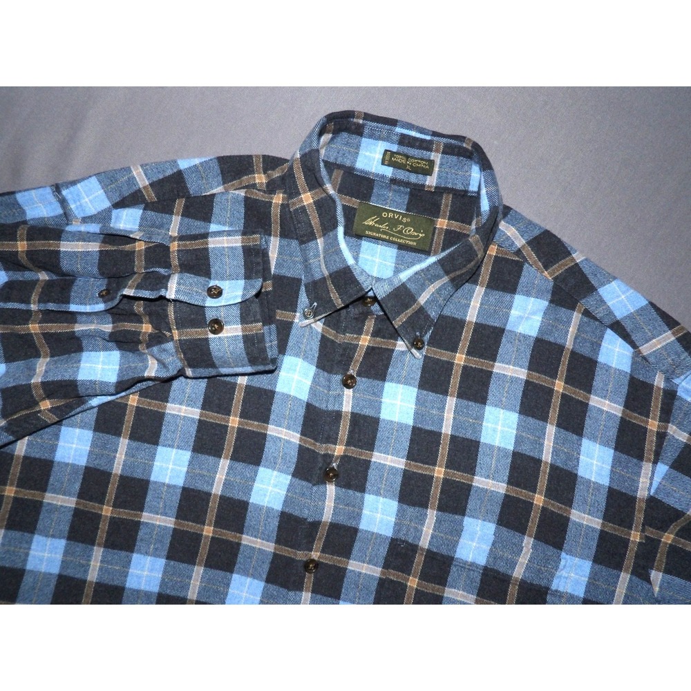 ORVIS Signature Collection Long Sleeved Plaid Flannel Button Up Shirt Men's XL